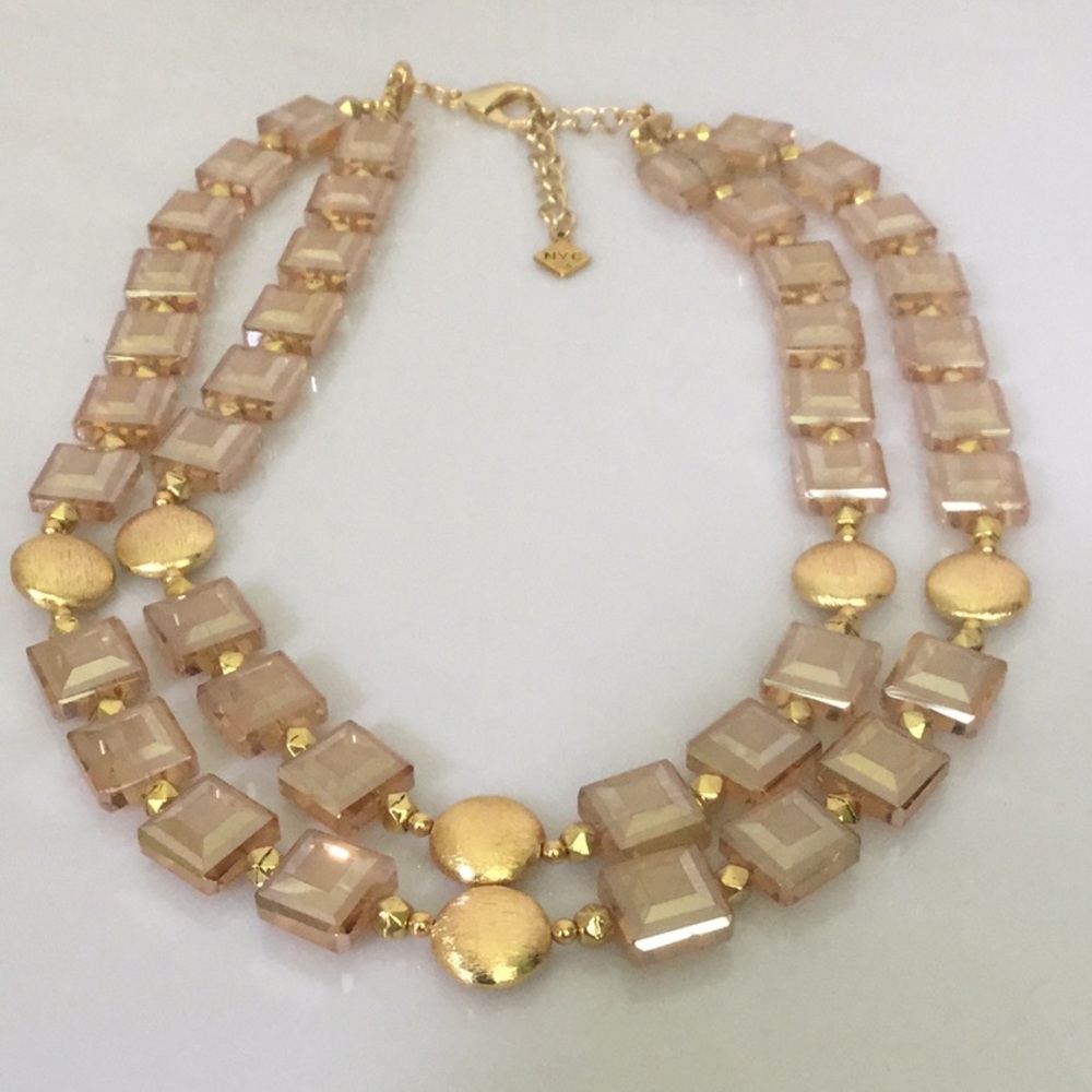 DblStrand17”W/3”Ext.NecklaceW/Hand CutSqrCrystals - Picture 6 of 7